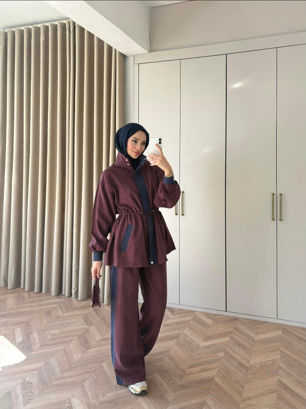 Burgundy & Navy Two-Piece Modest Set